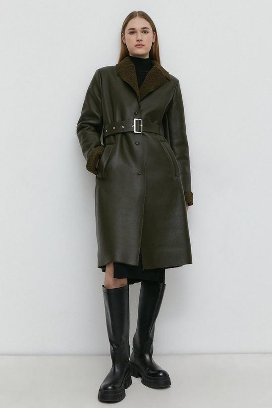 Warehouse Bonded Shearling Belted Coat 1