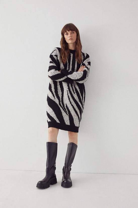 Warehouse Boucle Zebra Jacquard Knit Dress 1