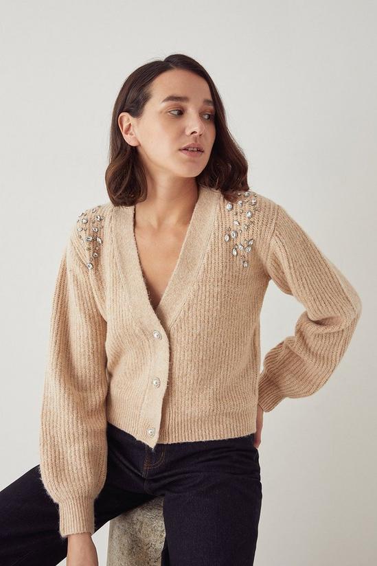 Warehouse Embellished Crop Knitted Cardigan 1