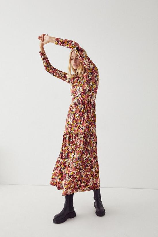 Warehouse Printed Funnel Neck Tiered Midi Dress 1