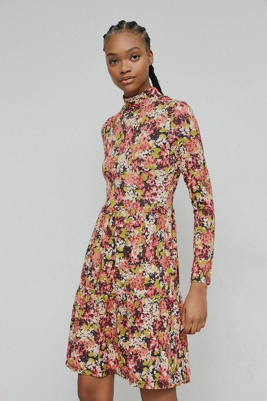 Warehouse Printed Funnel Neck Tiered Short Dress 1