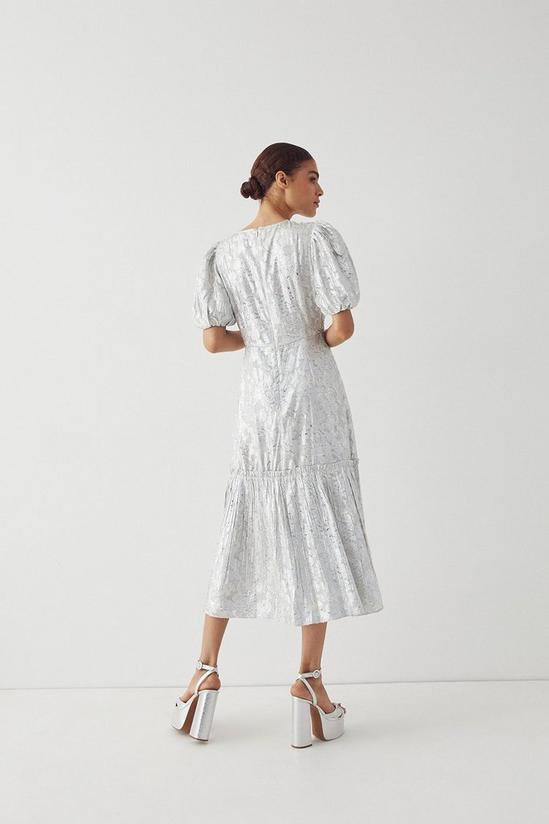Warehouse Sparkle Jacquard Puff Sleeve Midi Dress 3
