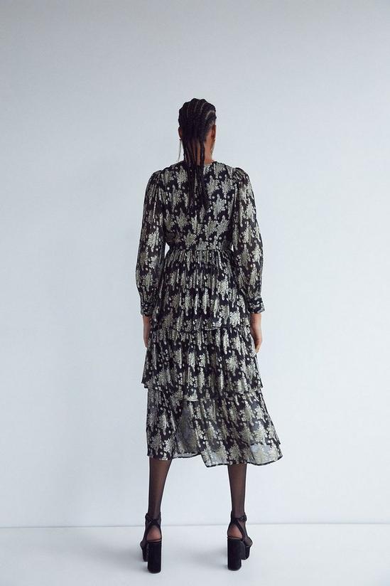 Warehouse Sparkle Jacquard Tier Midi Dress 3