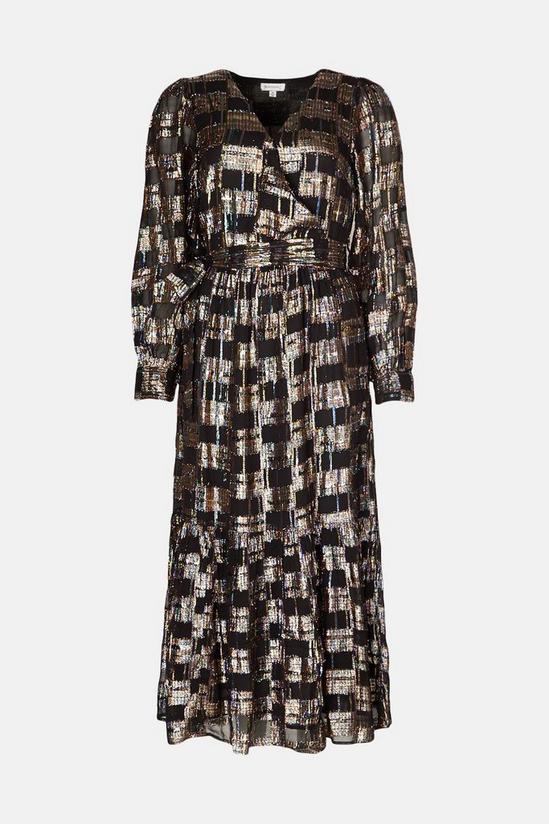 Warehouse Sparkle Jacquard Wrap Midi Dress 4