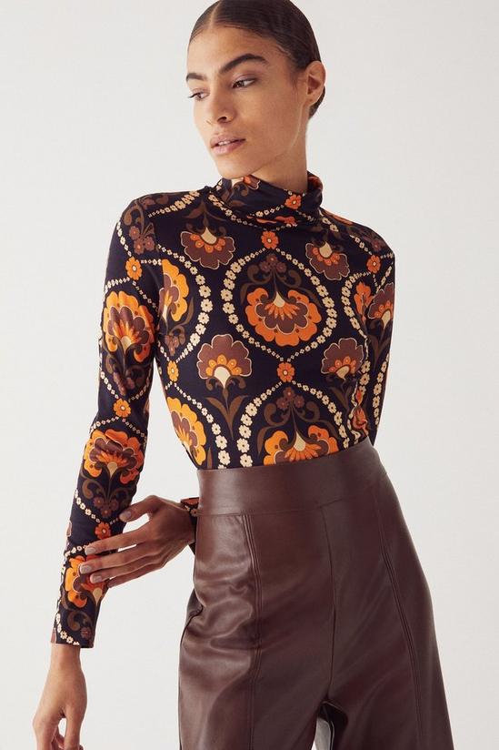 Warehouse Printed Roll Neck Long Sleeve Top 1