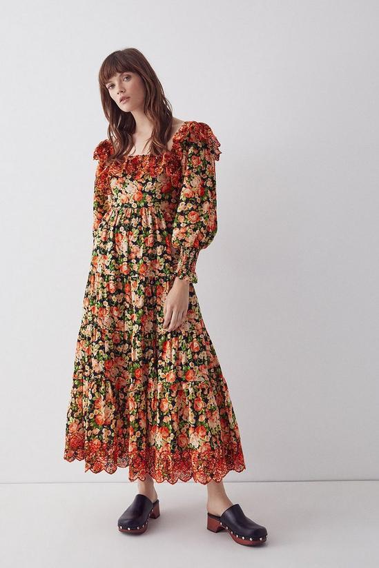Warehouse Embroidery Square Neck Tier Maxi Dress 1