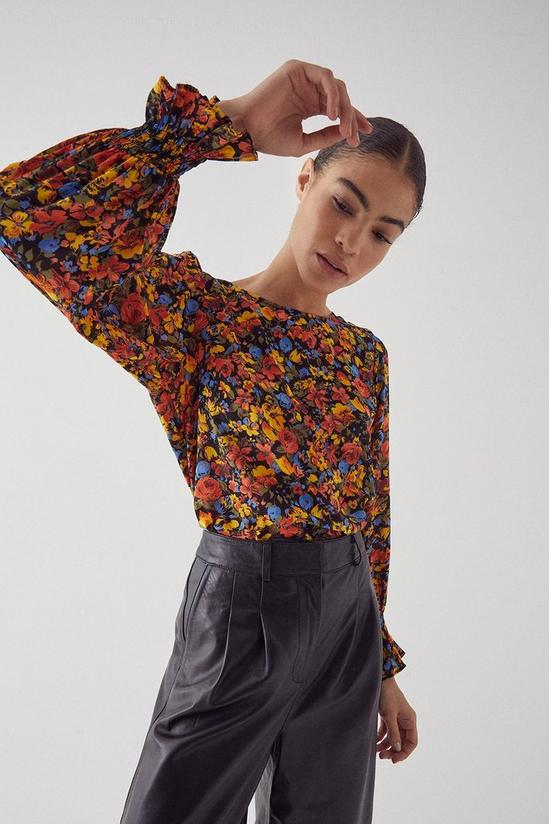 Warehouse Shirred Cuff Blouse In Floral 1