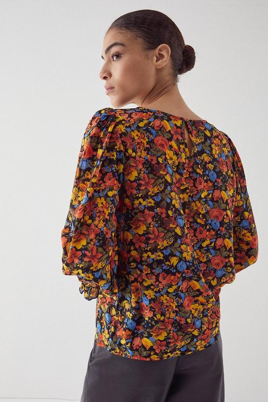 Warehouse Shirred Cuff Blouse In Floral 3