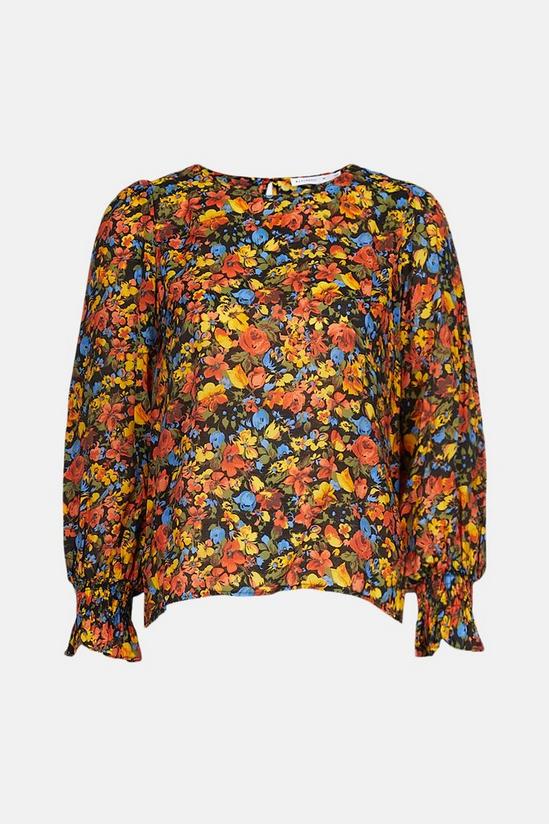 Warehouse Shirred Cuff Blouse In Floral 4