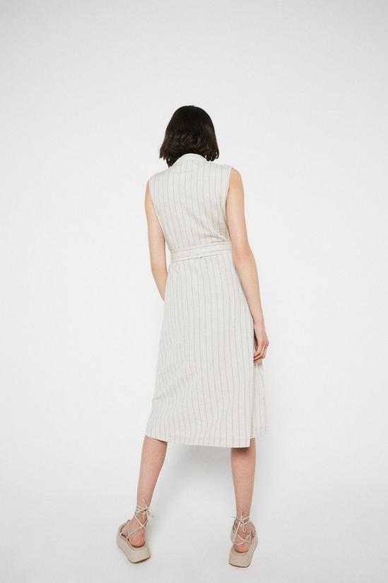 Warehouse Linen Stripe Pocket Detail Collarless Shirt Dress 4