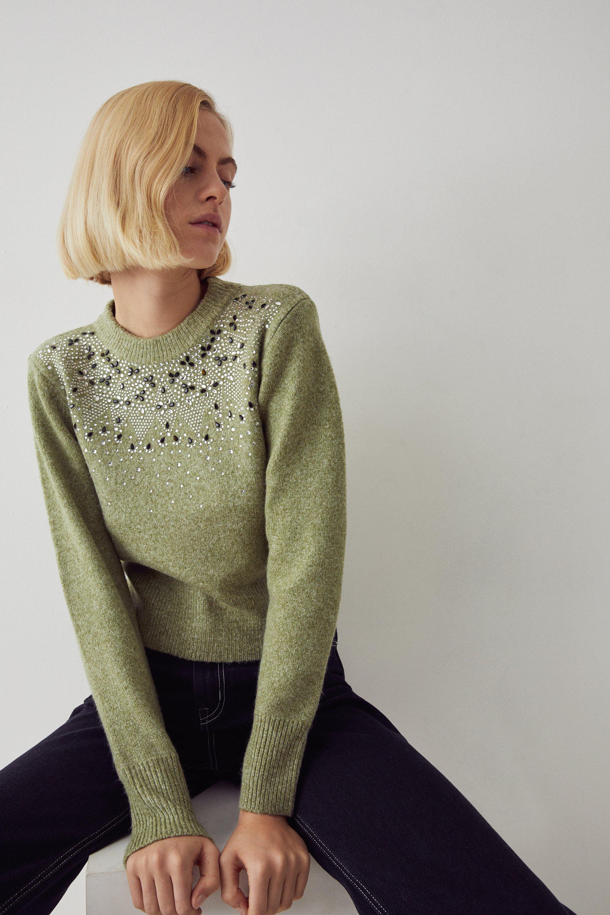 Warehouse diamante embellished on sale jumper