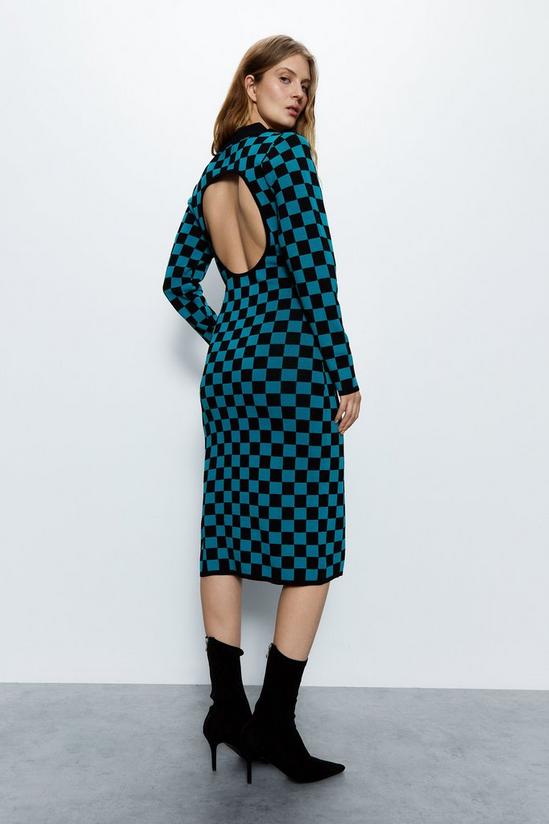 Warehouse Checkerboard Jacquard Polo Knit Dress 1