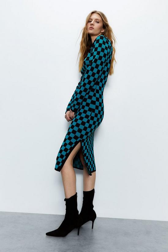 Warehouse Checkerboard Jacquard Polo Knit Dress 2