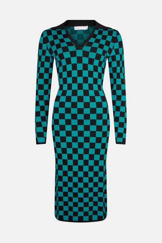 Warehouse Checkerboard Jacquard Polo Knit Dress 4