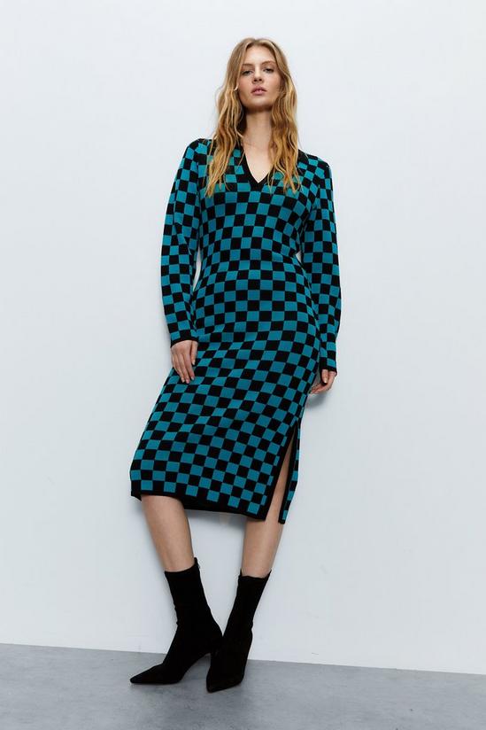 Warehouse Checkerboard Jacquard Polo Knit Dress 5