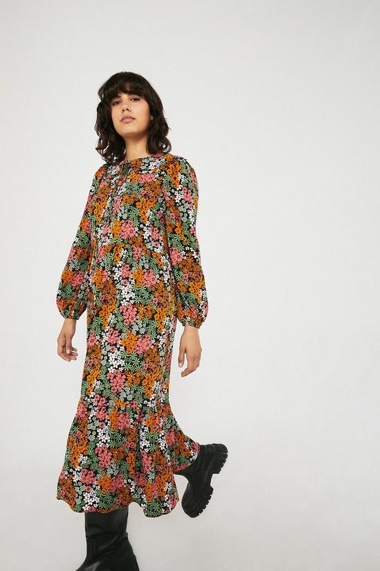 Warehouse Woven Long Sleeve Floral Collar Midi Dress 1