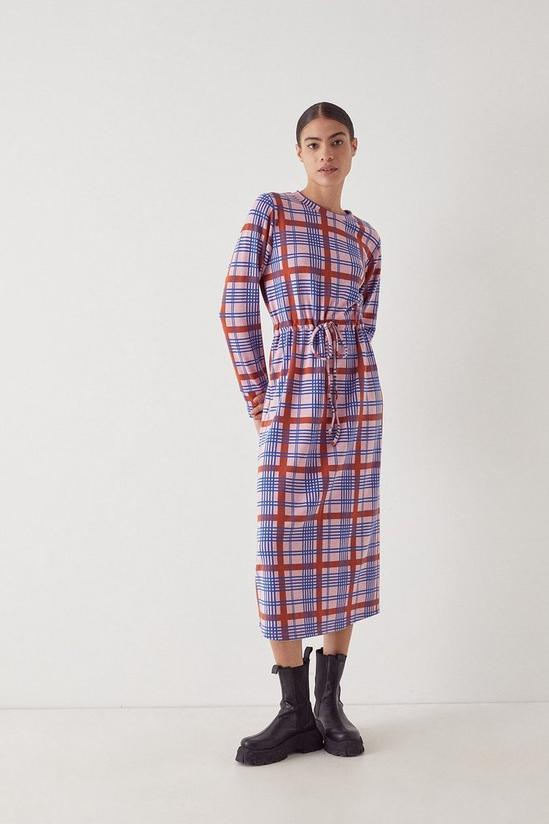Warehouse Check Jacquard Elastic Waist Midi Dress 2