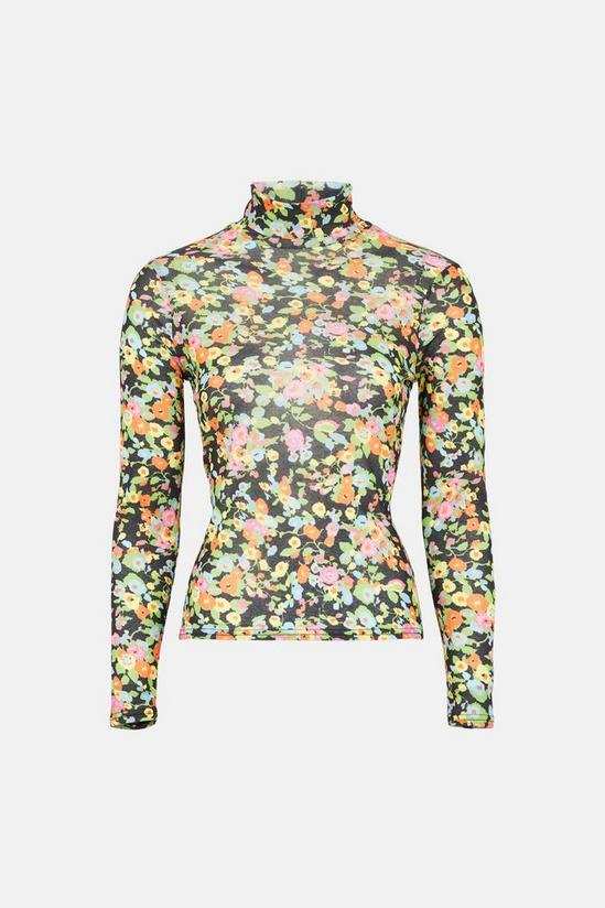 Warehouse Printed Mesh Roll Neck Top 4