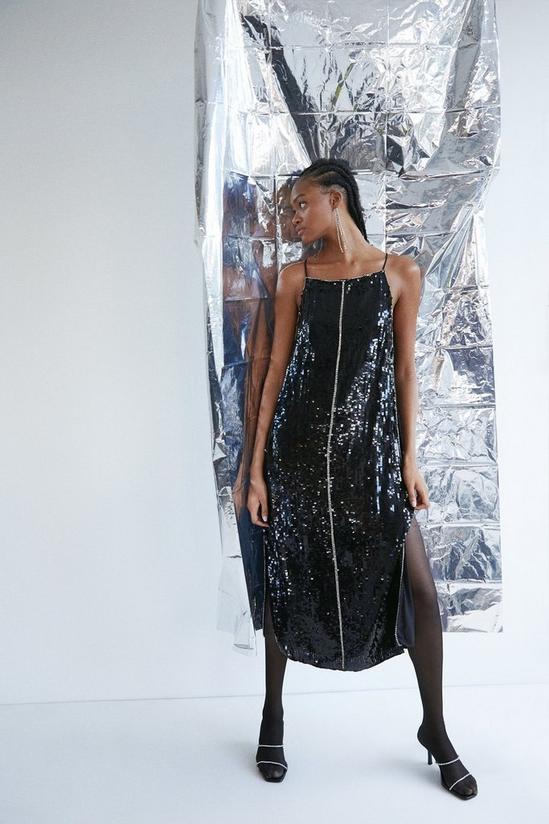 Warehouse Sequin Diamante Strappy Midi Dress 1