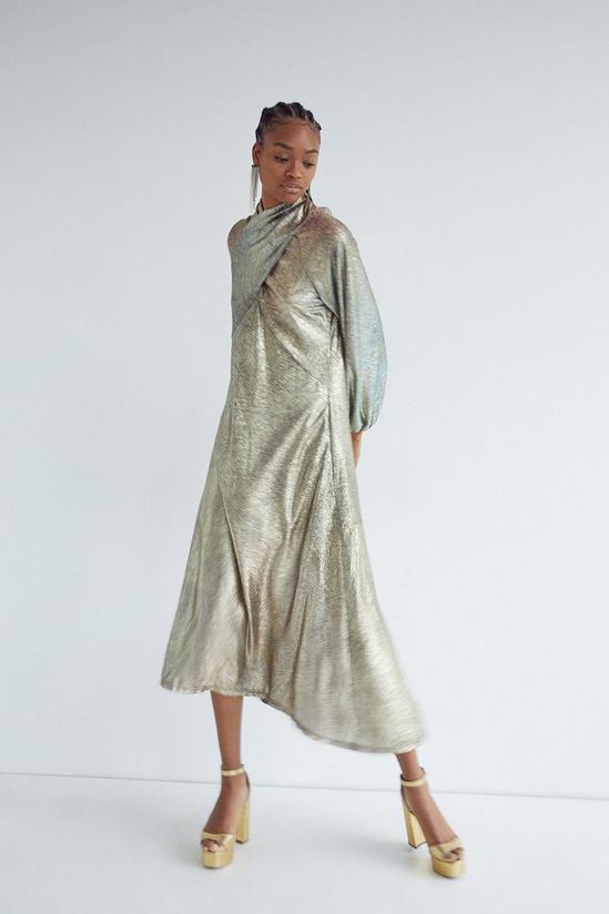 Warehouse Textured Metallic Statement Wrap Maxi Dress 4