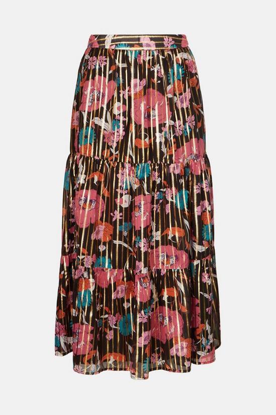 Warehouse Foil Stripe Tiered Midi Skirt 4