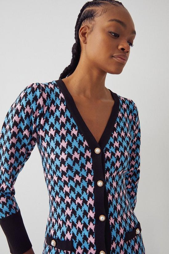 Warehouse Jewel Button Houndstooth Jacquard Knit Dress 2