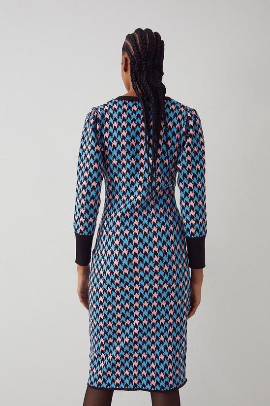 Warehouse Jewel Button Houndstooth Jacquard Knit Dress 3