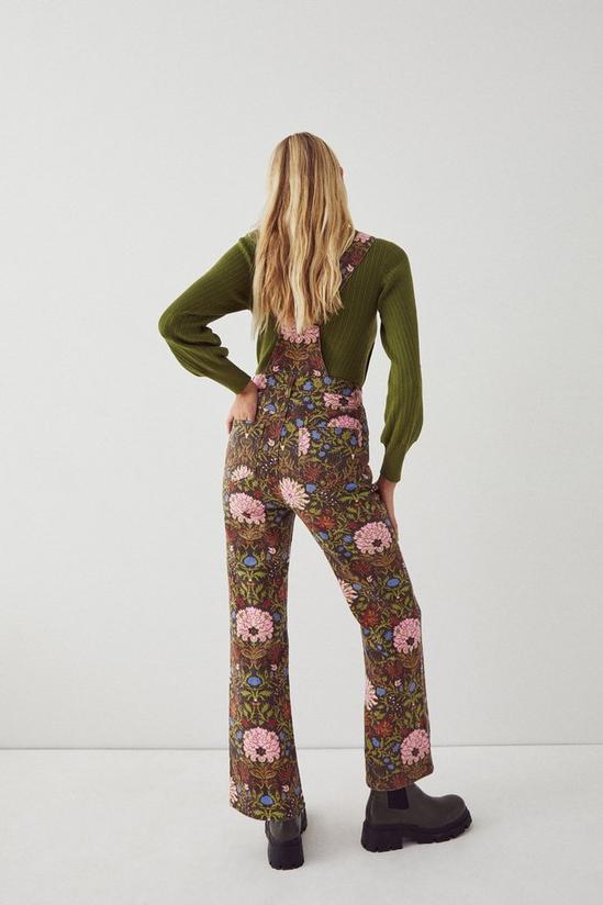 Warehouse Printed Denim Floral Zip Front Flare Dungaree 3