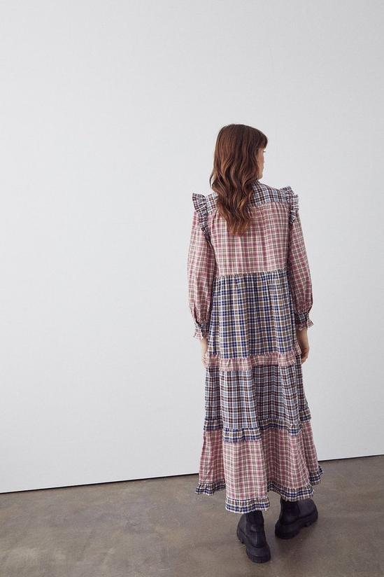 Warehouse Patchwork Check Frill Detail Tier Midi Dress 3