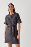 Warehouse Faux Leather Utility Pocket Belted Shift thumbnail 1
