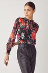 Warehouse Shirred Tie Neck Blouse In Floral thumbnail 1