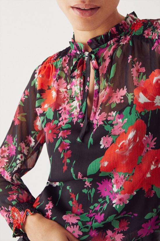 Warehouse Shirred Tie Neck Blouse In Floral 2