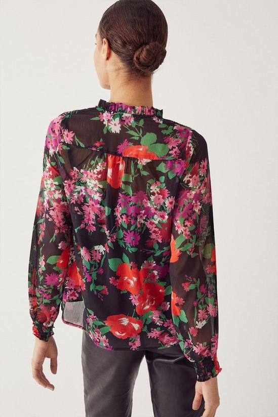 Warehouse Shirred Tie Neck Blouse In Floral 3