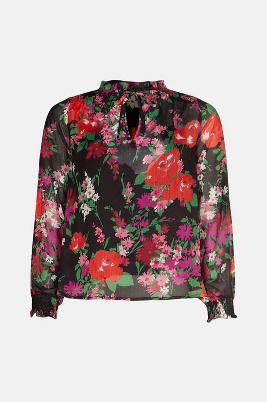 Warehouse Shirred Tie Neck Blouse In Floral 4
