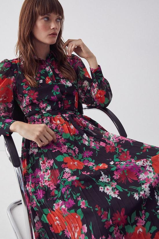 Warehouse Pleated Midi Shirt Dress In Floral 1
