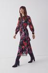 Warehouse Pleated Midi Shirt Dress In Floral thumbnail 2
