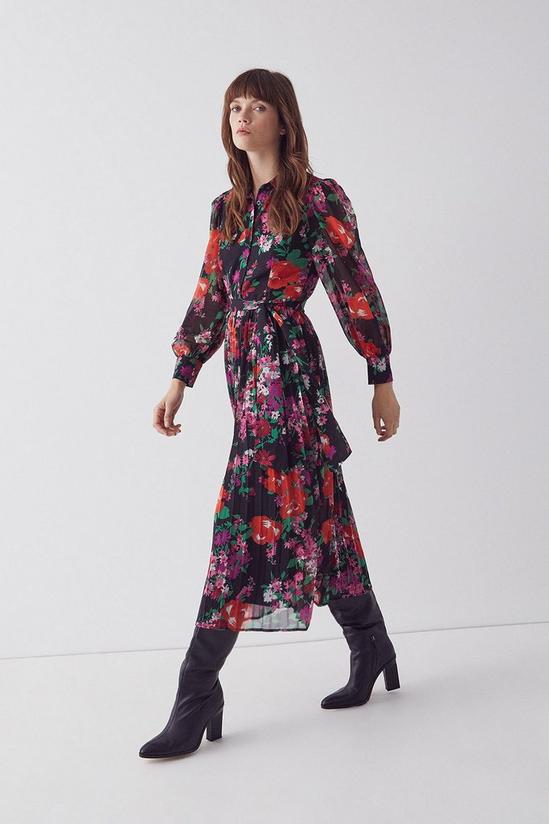 Warehouse Pleated Midi Shirt Dress In Floral 2