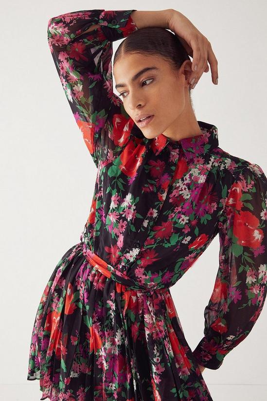 Warehouse Pleated Mini Shirt Dress In Floral 1