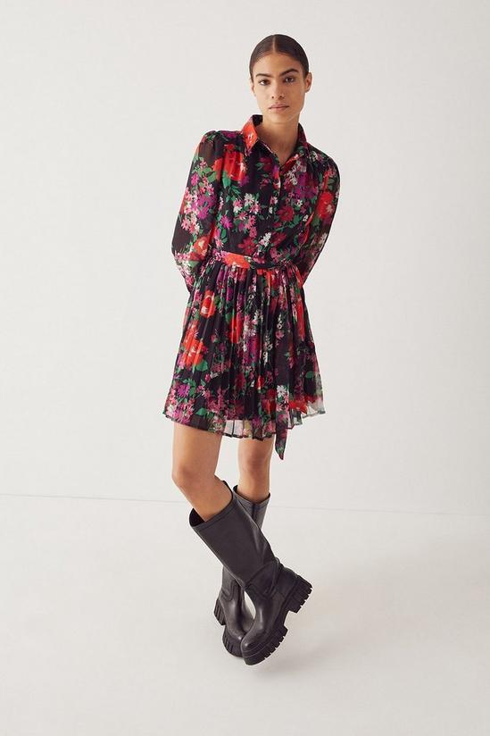 Warehouse Pleated Mini Shirt Dress In Floral 2
