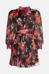 Warehouse Pleated Mini Shirt Dress In Floral thumbnail 4