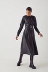 Warehouse Faux Leather Collarless Belted Shirt Dress thumbnail 2