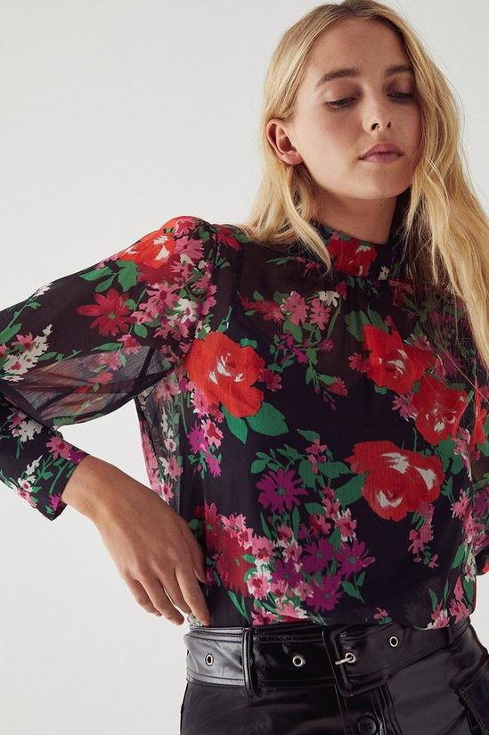 Warehouse High Neck Blouse In Floral 2