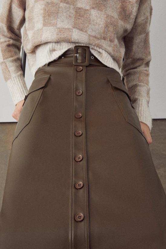 Warehouse Faux Leather Utility Pocket Midi Skirt 1