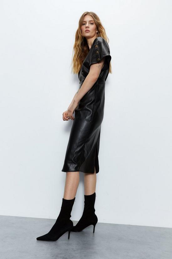 Warehouse Faux Leather Midi Soft Shift Dress 2