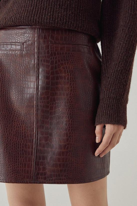 Warehouse Faux Leather Croc Mini A-Line Skirt 2