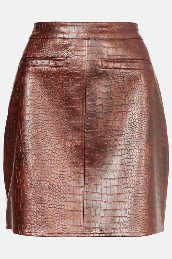 Warehouse Faux Leather Croc Mini A-Line Skirt 4