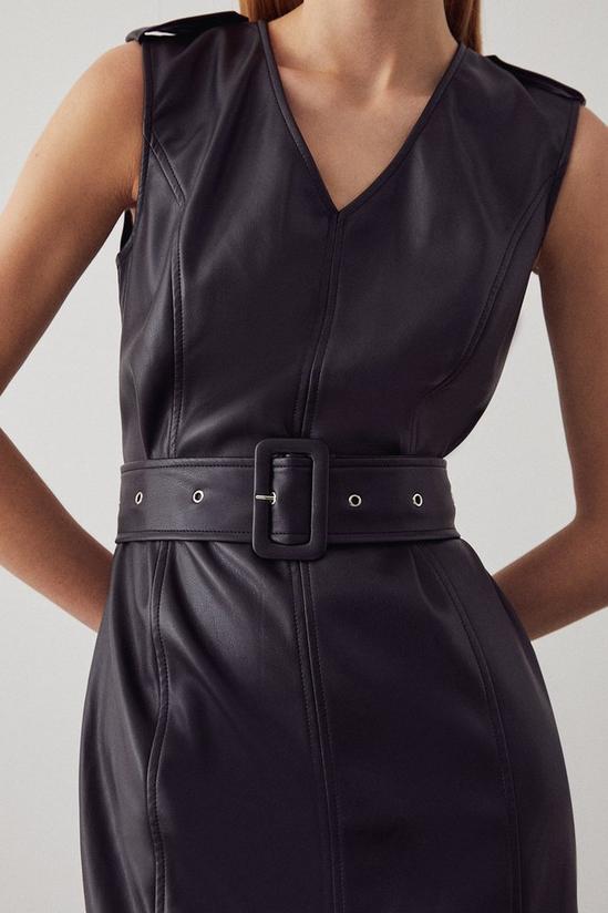 Warehouse Faux Leather Belted Pencil Dress 2