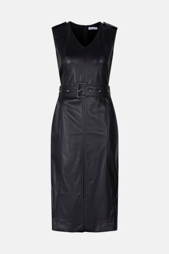 Warehouse Faux Leather Belted Pencil Dress 4