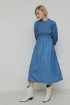 Warehouse Denim Shirred Bodice Long Sleeve Midi Dress thumbnail 1