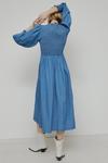 Warehouse Denim Shirred Bodice Long Sleeve Midi Dress thumbnail 3